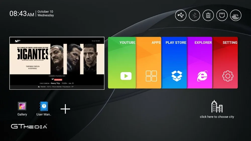 Smart tv box GTT android 6,0 с функцией DVB C/T2 встроенный wifi