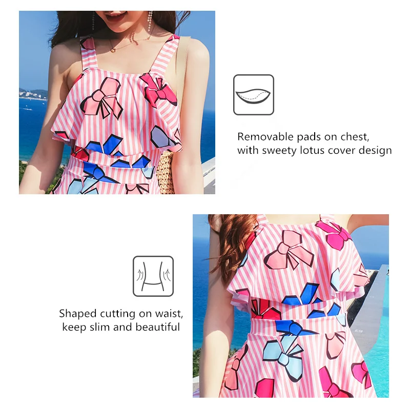 Günstige NODELAY Cartoon Print Sexy Ein Stück Badeanzug Frauen 2019 Konservativen Bademode Weiblichen Push Up Badeanzüge Rock Schwimmen Anzug XXL