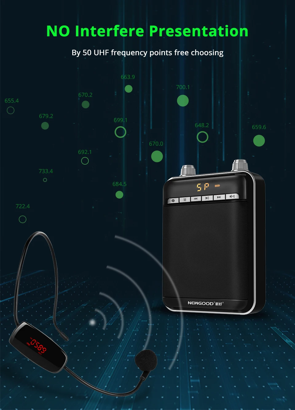 Smart Wireless Portable Voice Amplifier Loud Speaker With UHF Wireless Microphone Megaphone For Teaching Tour Guide Yoga         (6)
