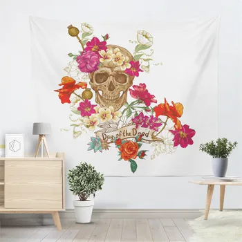 

Day of the Dead Hippy Tapestry Skull Rose Wall Hanging Hippie Wall Carpet Black White Decorative Tapestry festival Gift