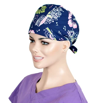 

Women's Musical Note Flower Nurse Work Hat Surgical Cap Tieback Adjustable Hospital OR Working Accessories Dentist Medical Caps