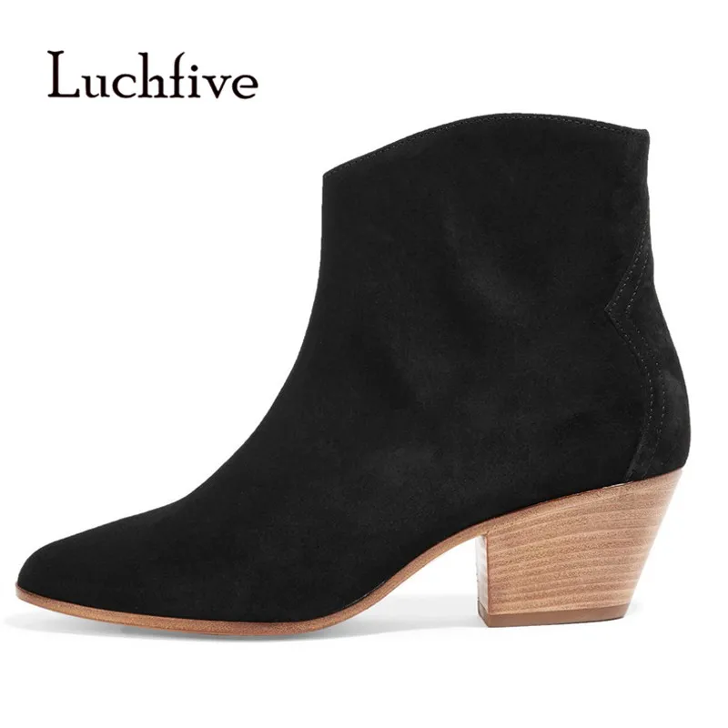 

2019 Retro Suede Ankle Boots Woman Pointed Toe Embroidery Strange High Heel Boots Women Fashion Ankle Boots