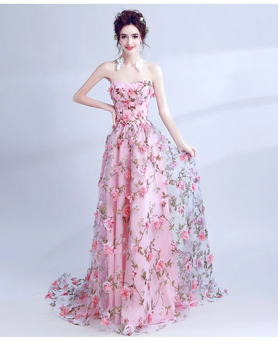 Walk рядом с вами розовые платья для выпускного вечера с цветами длинное милое платье без бретелек vestido de formatura longo Вечерние платья на Хэллоуин