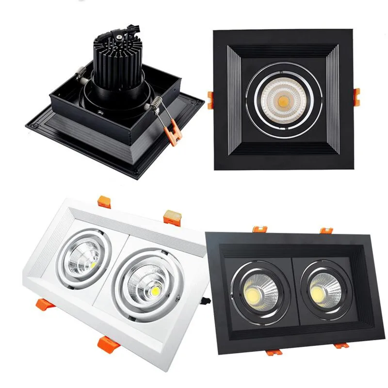 

Double Heads Dimmable LED COB Downlights Square 10W/20W White/Black shell Led Recessed Grid Ceiling Lamp Spot Light AC85-265V