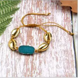 

1pc Natural Seashell Handmade Hand Knit Bracelet Shells Bracelets Beach Ocean Shells Crystal bead Jewerly 8297
