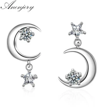 Anenjery, 925 пробы серебряные серьги, циркониевые звезды, асимметричные в форме Луны, серьги с кисточками для женщин, oorbellen brincos S-E389