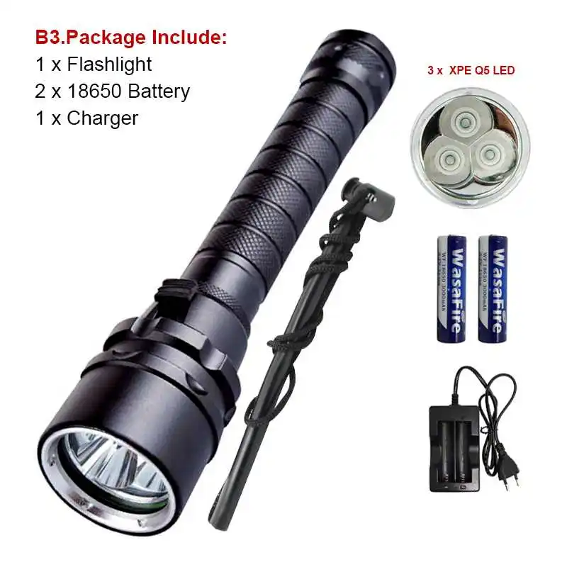 

3000lm 3x XPE LED Diving Flashlight UV Purple Light Underwater 100m Diving Torch Flash Light 18650 Scuba Dive 30W UV Flashlight