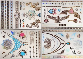 

9pcs Jewelry Tattoo Gold Metallic Tattoo Temporary Flash Gold Colorful Leopard Elephant Swallow Pedant Design Tatoo Tatuagem