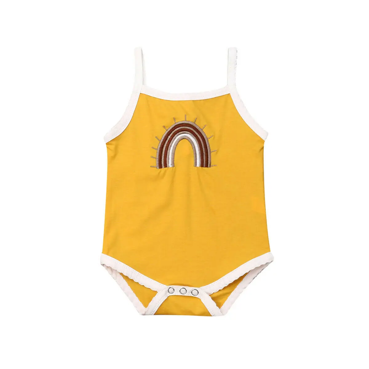 Комбинезон для новорожденных девочек от 0 до 24 месяцев, радужные комбинезоны наряд на бретельках, летний детский костюм для игр - Цвет: Цвет: желтый