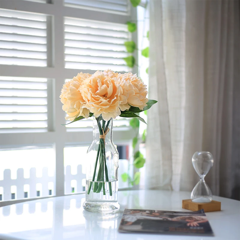 

6 pieces/lot Peony Bouquet Hot Sale Gift for Valentine's Day Artificial Flower Green Leaf House Decoration High Quality 2018