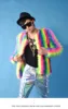 2016 male costume cool nightclub clothing outdoors slim wear performance show star dancer singer rainbow Plush coat long jacket ► Photo 3/6
