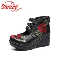 Xiuteng 2025 Women Flower andals Shoes Slope Casual Leather Shoes Fashion  Embroidered Ladies Vintage Waterproof Platform Shoes - Image 3