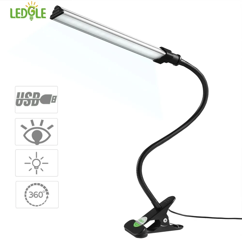

LEDGLE Clip-on Light Plug-in Desk Lamp Reading light Task Lighting 2-Level Brightness AC Adapter and USB Cord Included
