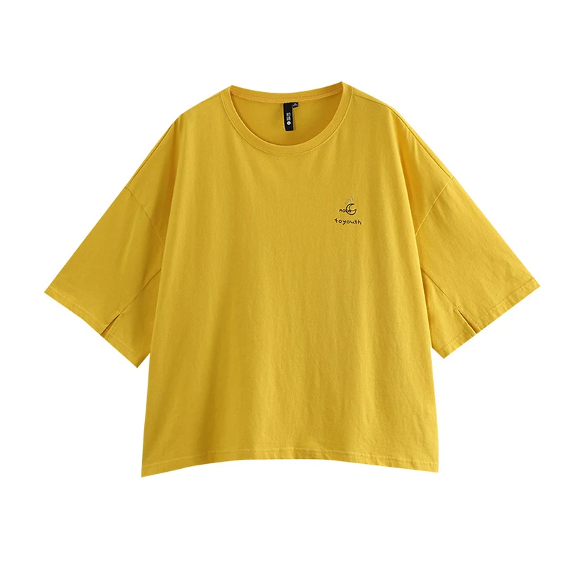 Toyouth Весенняя женская футболка с коротким рукавом, Повседневная одноцветная футболка с круглым вырезом, Новое поступление, женские хлопковые свободные топы больших размеров
