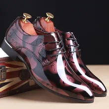YIDASKU Fashion Men Party and Wedding Handmade Oxfords Men Patent Leather Luxury Brand Oxfords Dress Shoes