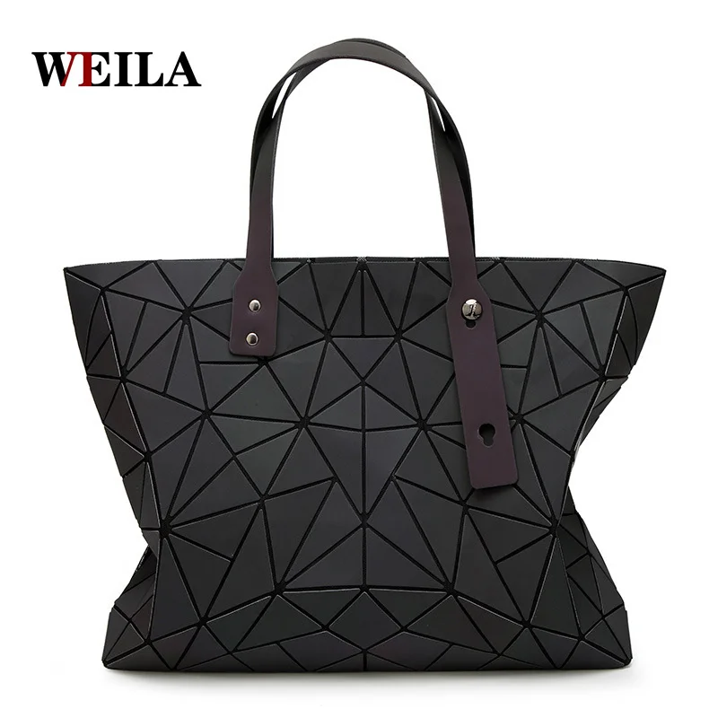 

Luminous sac Bag Diamond Tote Geometric Quilted Shoulder Bags Laser Plain Folding Handbags bolso Free shipping