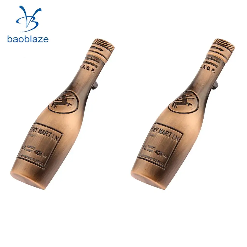 2Pieces Antique Style Copper Wine Bottle Shaped Cabinet Wardrobe Door Drawer Pull Handle Grip Knob