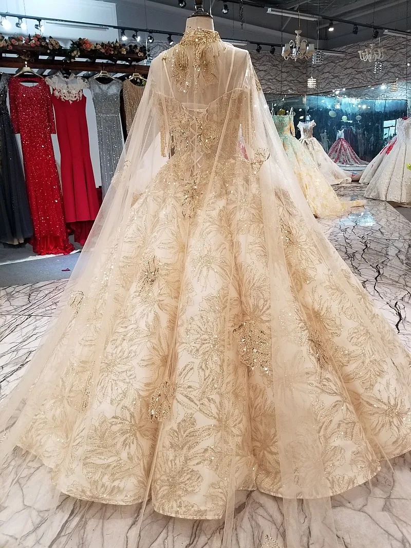 LS65840 платье люкс роскошные золотые кружева украшают Дубай торжественное платье Милая с плеча pleat платье невесты с золотое ожерелье длинный мыс