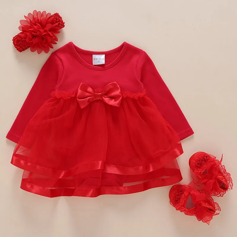 Новое платье для маленьких девочек с комбинезоном, 1 год, ободок для дня рождения, розовые вечерние платья-пачки для малышей, детская одежда Roupas, наряд Дизайнерский Костюм - Цвет: red lace dress