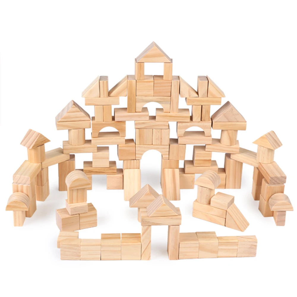 Greatest 100 Pcs/Lot Premium Wooden Building Blocks Set Children Toys Environmental Wooden Castle Blocks Kit