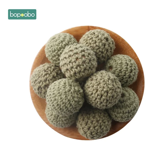 Bopoobo 20mm 10pcs Wooden Crochet Beads Chewable Beads DIY Wooden Teething Knitting Beads Jewelry Crib Sensory Toy Baby Teether 27