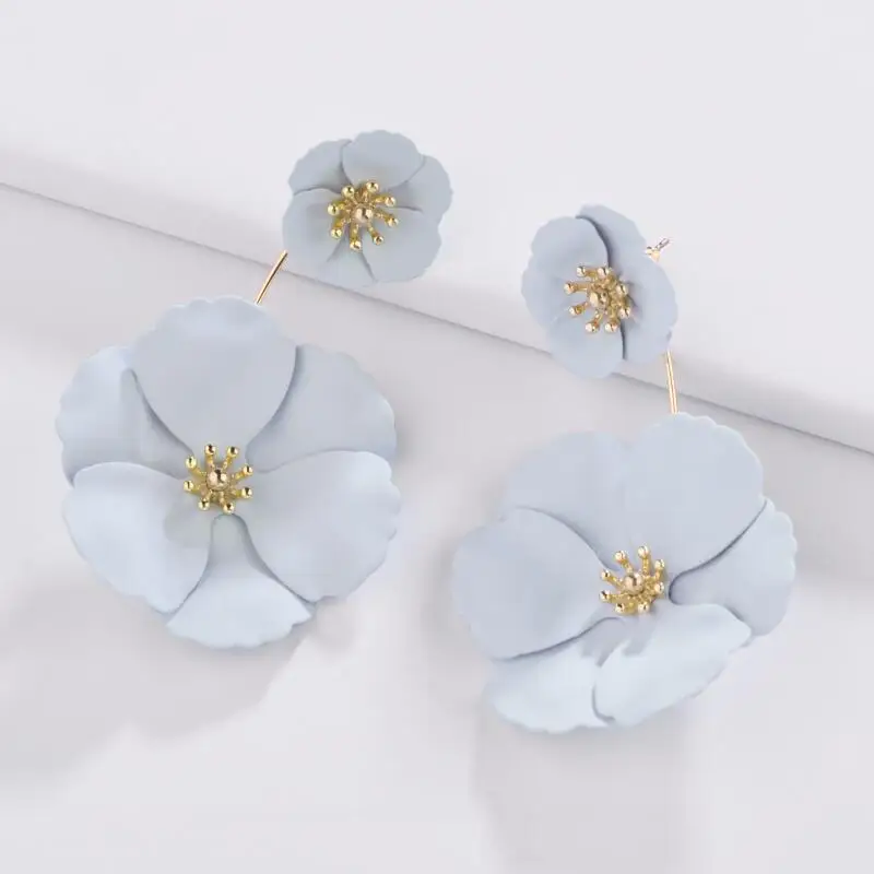 wing yuk tak Boho 9 Colors Detachable Flower Stud Earrings for Women Wedding Party Jewelry Trendy Statement Earrings female - Окраска металла: Light Blue