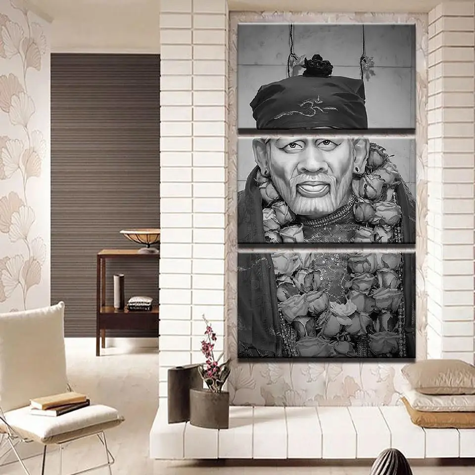 3 Piece Framed Home Decor Canvas Print Painting Wall Art Limited Edition Sai Baba Hindu Painting Calligraphy Aliexpress