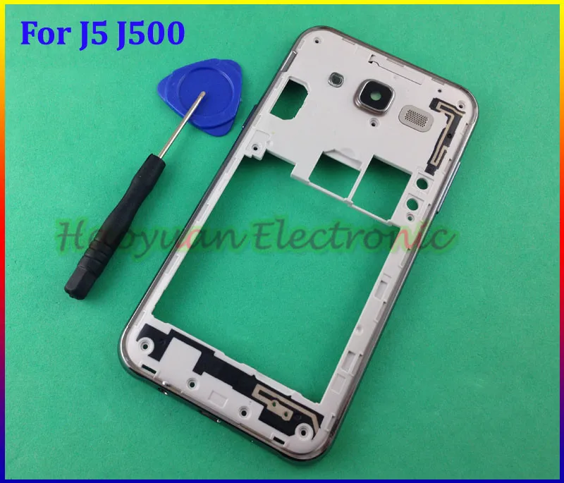 

HAOYUAN.P.W 5pcs/lot New Original Middle plate frame bezel housing+side button+camera glass lens+Tool For Samsung Galaxy J5 J500
