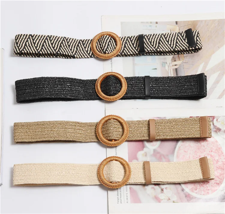 Braided Belt with Wooden Buckle Ladies Casual Soli