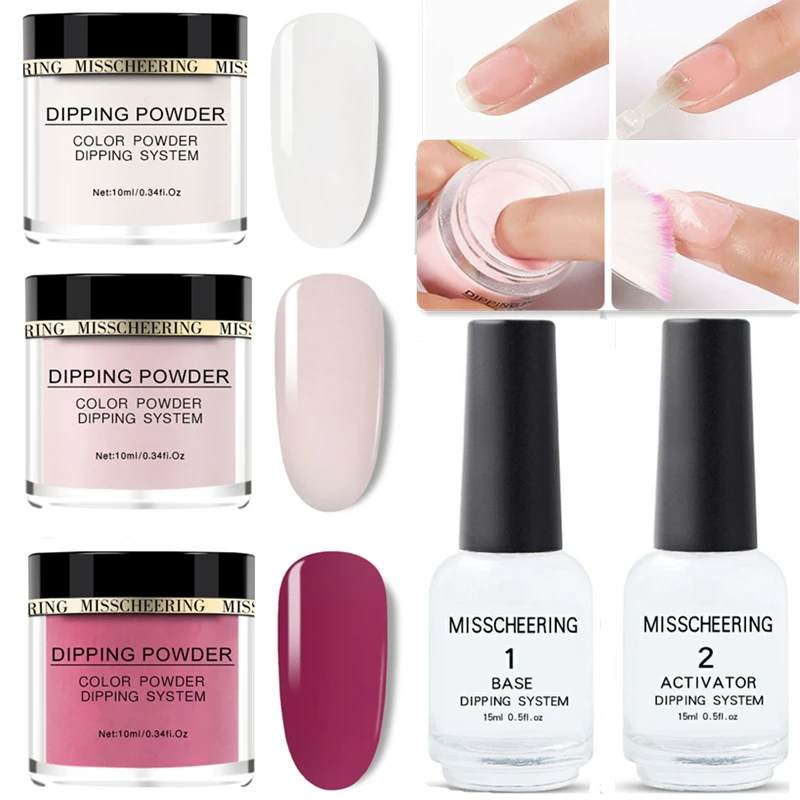 

8Pcs/Set Dipping System Nail Art Dip Powder Kits DIY with Base Top Activator Brush Saver Liquid Natural Dry Without Lamp Glitter