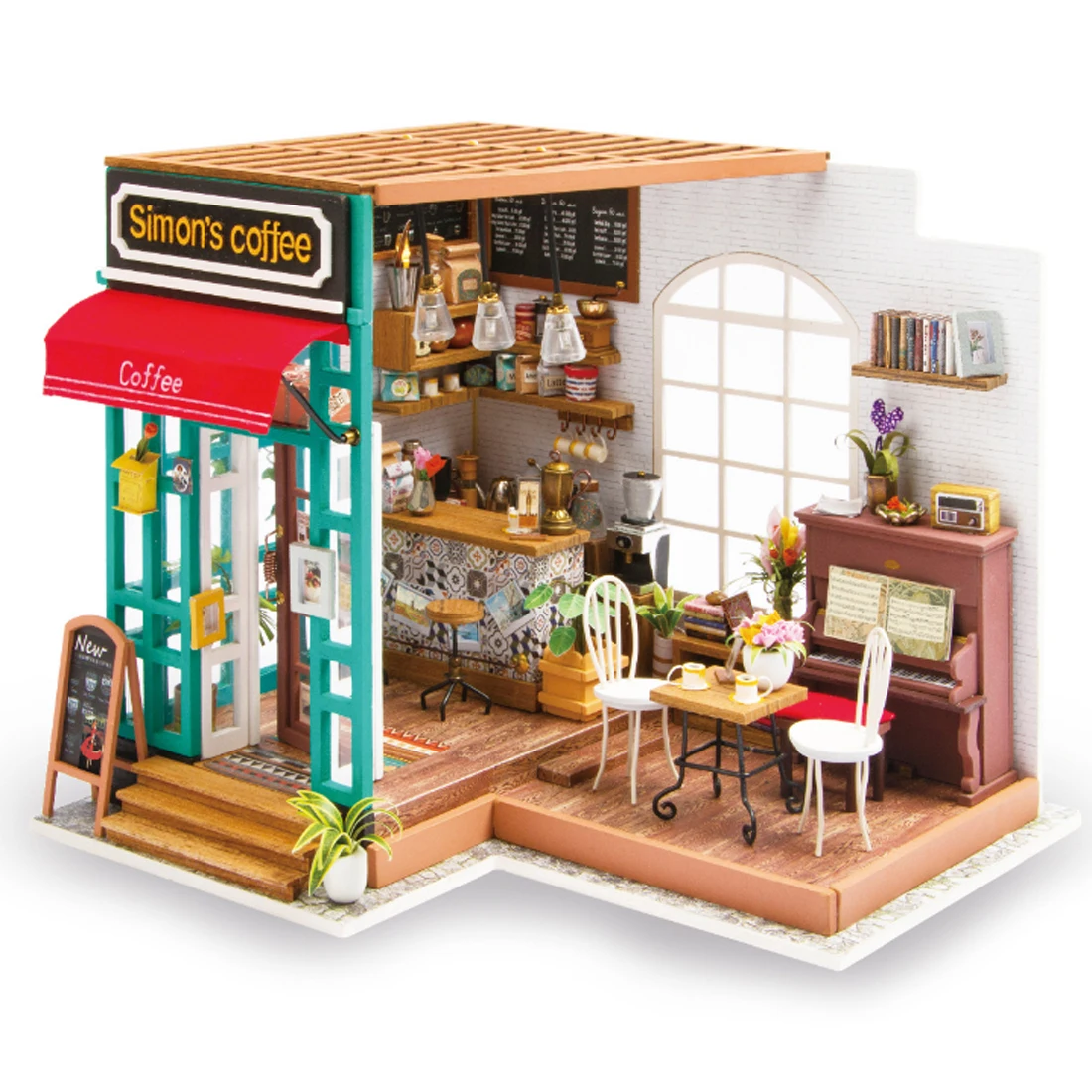 

Robotime Work Coffee Manual Assembly DIY Dollhouse Stem Toys with LED Light for Home Decoration