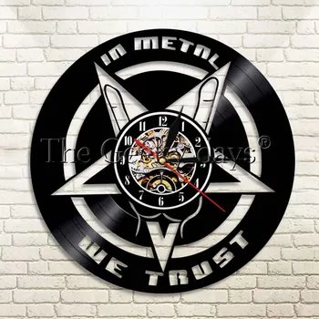 

1Piece In Metal We Trust Music Quote Wall Clock Heavy Metal Vinyl Record Wall Clock Music Fan Rock Band Original Clock