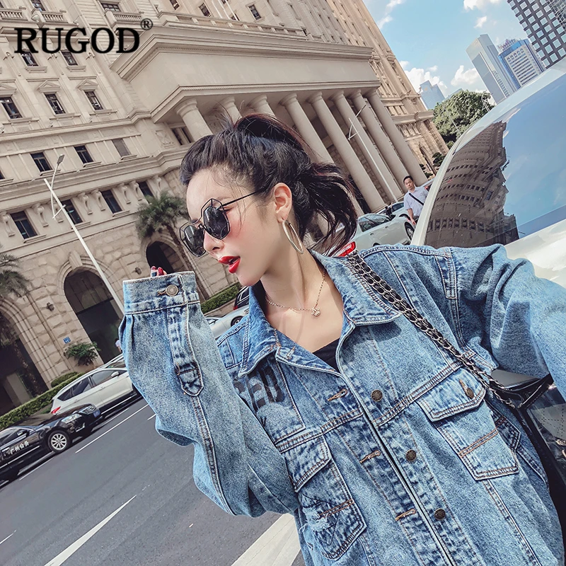 RUGOD 2018 винтажные джинсы куртка женская однотонная Повседневная Свободная пальто