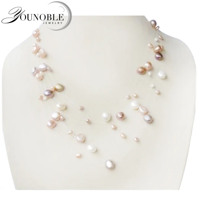 YouNoble Подлинной ожерелье натуральный жемчуг, мода многослойные ожерелье женщины свадьба девушка мать день рождения лучший подарок белый мульти