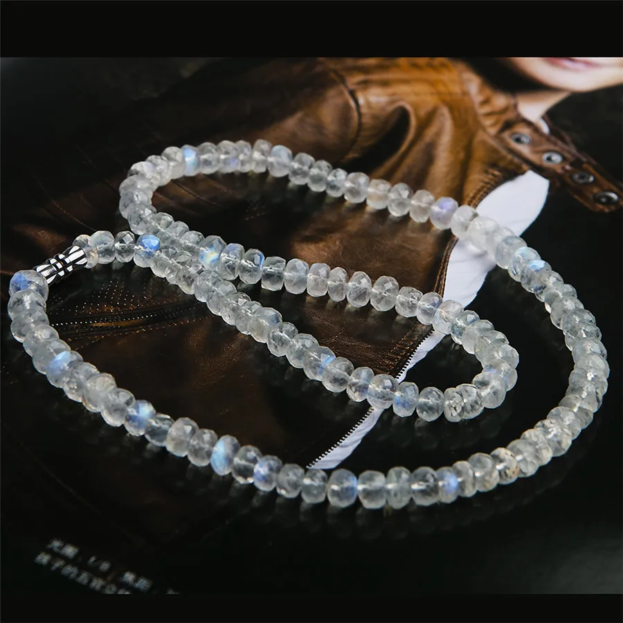 

Genuine Natural Blue Light Moonstone Crystal Faced Abacus Bead Chokers Necklace 6mm Drop Shipping Fashion AAAA