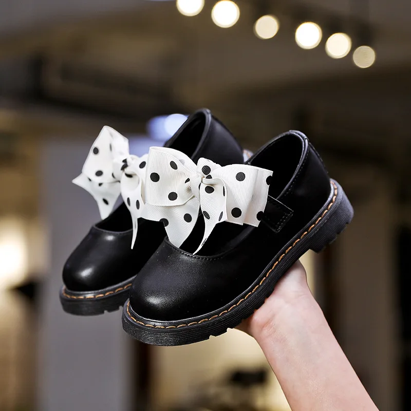 Mary Jane Girls Shoes PU Leather Children School Sneakers 2019 Fashion Flats Heel Princess Shoes Dot Bow Kids Shoes Girls Party