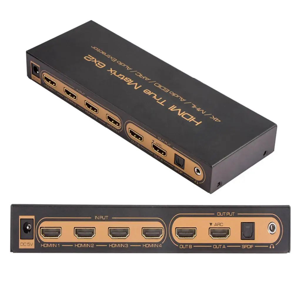 

HDMI Matrix 6X2 PIP Splitter Switcher 4K 3D HDMI 1.4V 5.1CH Switch 6 in 2 out Audio EDID/ARC/Audio Extractor