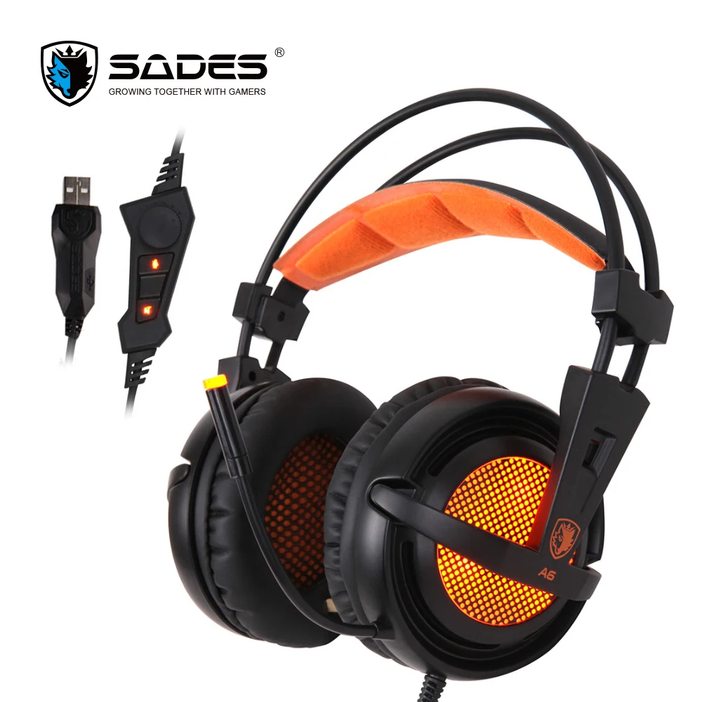 Kaufen SADES A6 USB Gaming Kopfhörer Professionelle Über Ohr Spiel Headset 7,1 Surround Sound Wired Mic für Computer PC Gamer