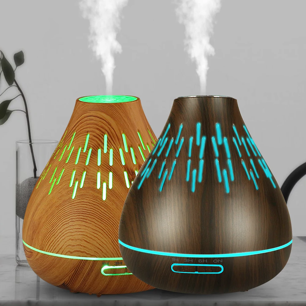 

300ML Wood Grain Aromatherapy Air Diffuser Essential Oil Ultrasonic Humidifier 7 Color Light Aroma Purifier