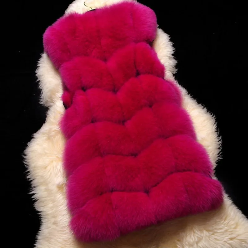 Высококачественная жилетка из искусственного лисьего меха женские красные жилеты Зимний толстый теплый меховой жилет модное роскошное пальто Меховая куртка жилет женский PC145