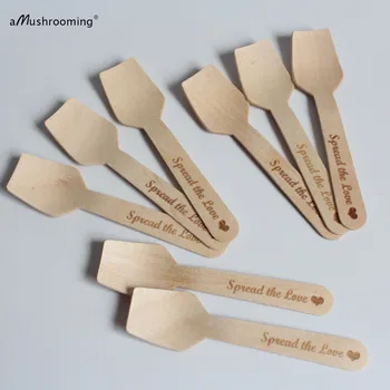 

x100 Spread the Love Mini Wooden Cake Spoons with Heart Engraved Personalized Ice Cream Spoons Kids Small School Lunch Spoons