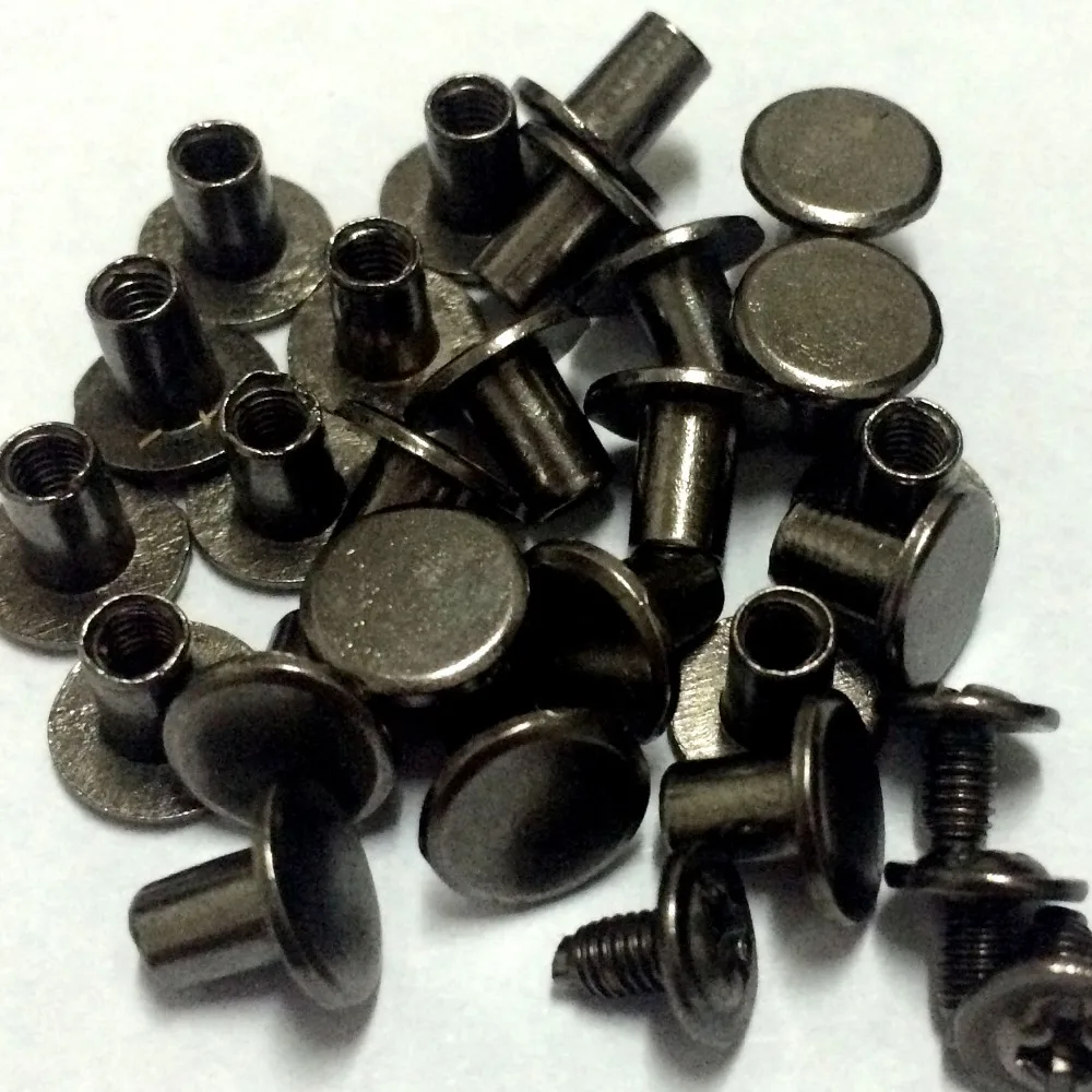 Hot Sell 100Sets 8X7MM Black Round Flat Spikes Metal Studs Rivets