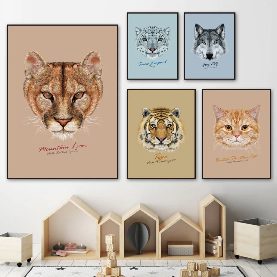 Nordic-Posters-And-Prints-Cartoon-Tiger-Lion-Wolf-Cat-Dog-Head-Animal-Wall-Art-Canvas-Painting(2)