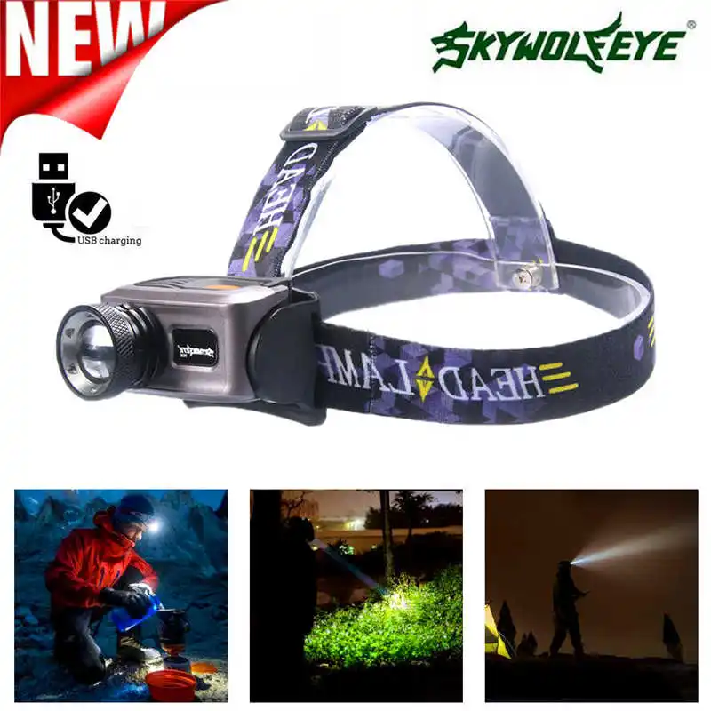 Sky Wolf Eye powerful led flashlight headlamps Rechargable lanterna led t6 Torch Bright For 18650 led flashlight head #4S10 (14)