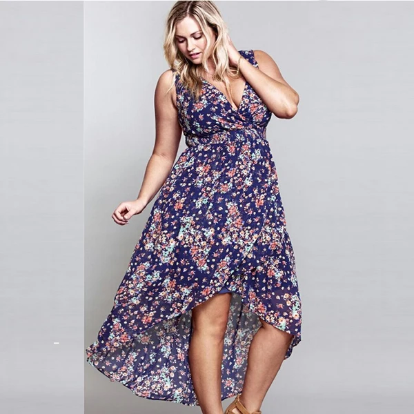 2016 bohemian style summer women printed v neck dress plus size bohemian dress plus size