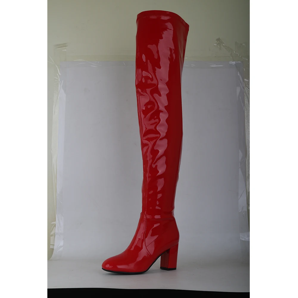 DORATASIA/Новинка; большие размеры 35-48; яркие вечерние сапоги до бедра; женские осенние ботфорты из лакированной искусственной кожи; коллекция года; женская обувь - Цвет: red no fur