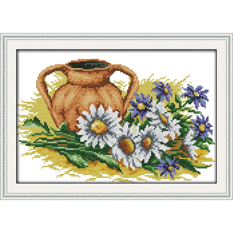 

Daisy and pot counted Cross stitch sets kits for thread embroidery paiting picture DIY handmade needlework set wall home decor