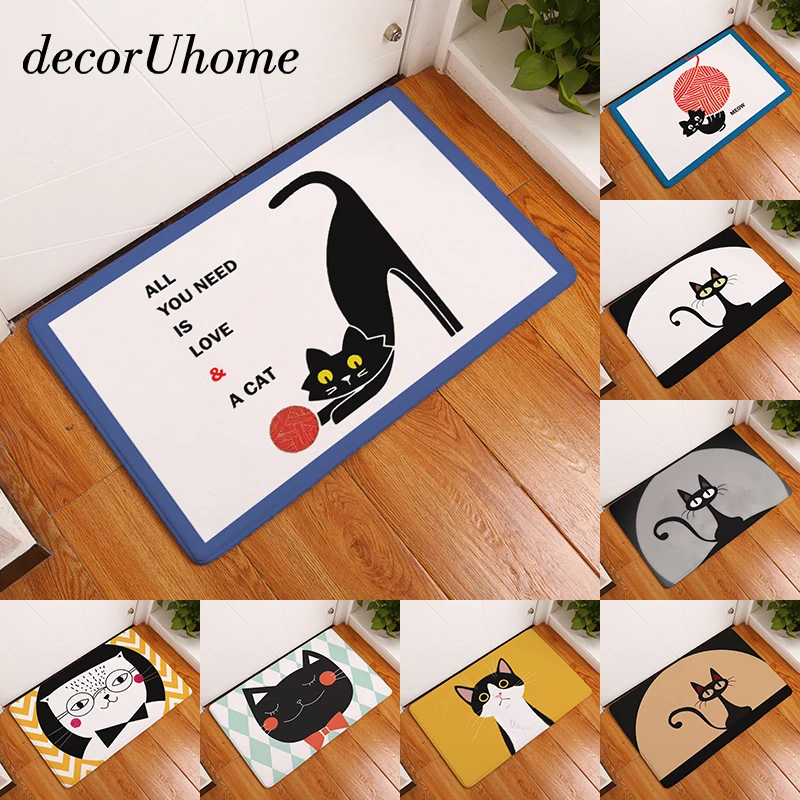 decorUhome Entrance Waterproof Door Mat Cartoon Cute Cat Kitchen Rugs Bedroom Carpets Decorative Stair Mats Home Decor Crafts