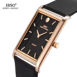IBSO роскошные часы для мужчин прямоугольник ультра тонкий часы кожаный ремешок Розовое Золото Бизнес часы 2018 дизайн Relogio Masculino 2232