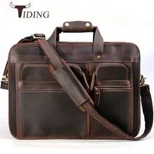 Мужской кошелек tiding Роскошные Дизайнерские ручной кожаный деловой портфель Для мужчин 17 дюймовый ноутбук сумка Crazy Horse кожа дорожные сумки из натуральной кожи темно-коричневого цвета